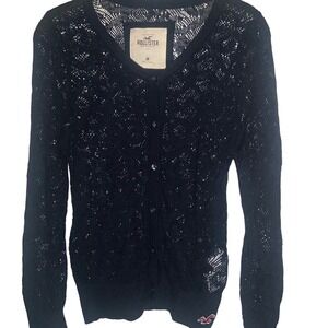 Cardigan Sweater hollister navy knit crochet logo y2k classic preppy boho spring